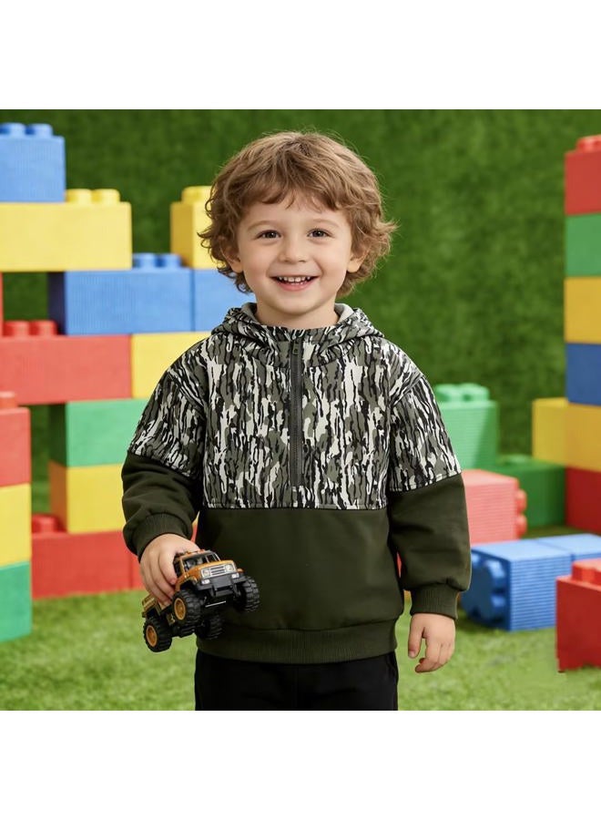 Fernvia Toddler Baby Boy Clothes Camouflage Half Zip-up Long Sleeve Hoodies Sweatshirt Casual Pullover for Kids boys, A Green, 3-4 years - Image 2