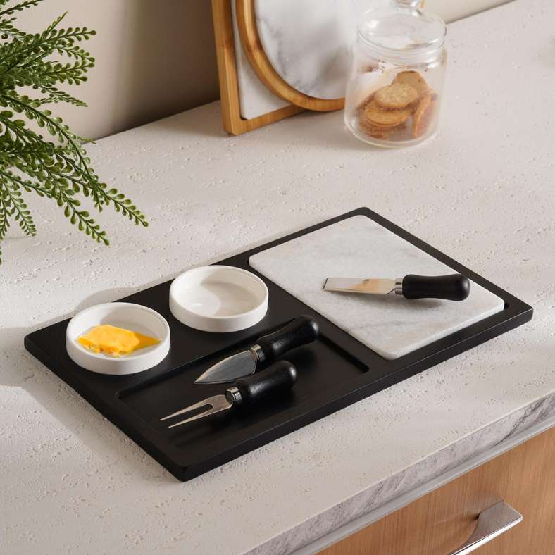 Pan Home طقم تقديم الجبن 7 قطع - أسود وأبيض