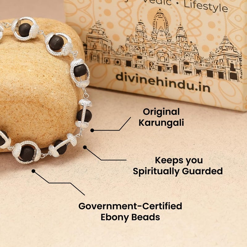 Divine Hindu Karungali Malai Bracelet – 10 Beads Black Ebony Wood with Silver Cap | Natural Spiritual Bracelet | For Men & Women - Image 3