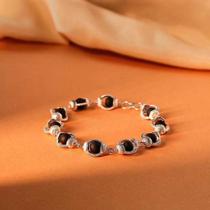 Divine Hindu Karungali Malai Bracelet – 10 Beads Black Ebony Wood with Silver Cap | Natural Spiritual Bracelet | For Men & Women - Image 2