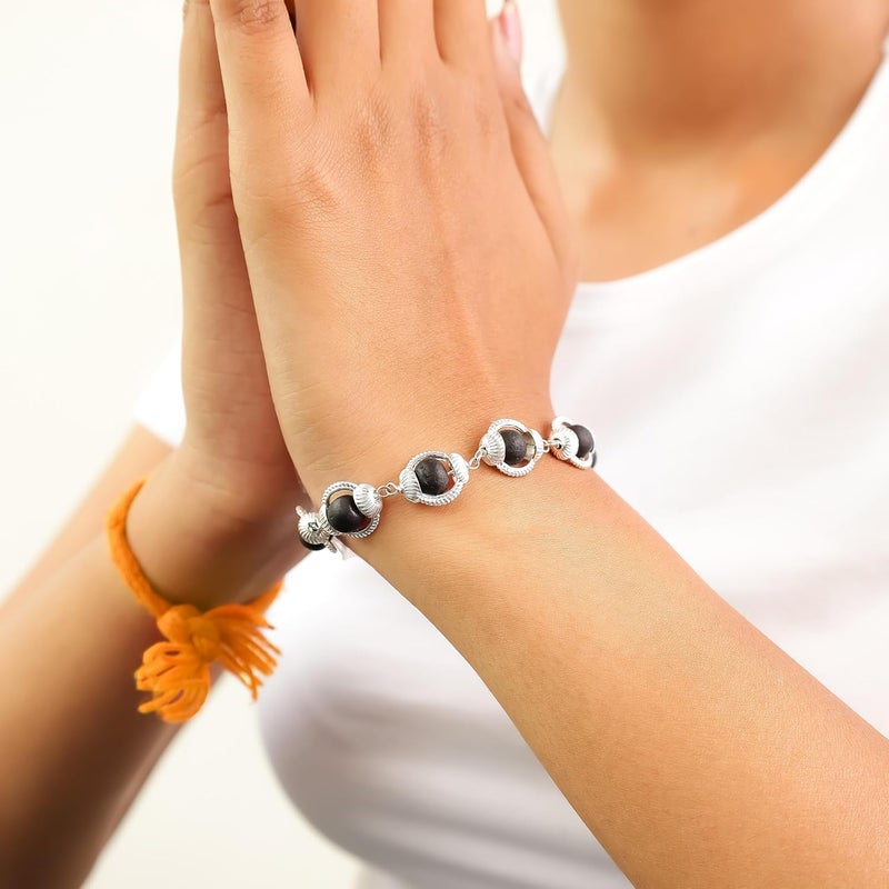 Divine Hindu Karungali Malai Bracelet – 10 Beads Black Ebony Wood with Silver Cap | Natural Spiritual Bracelet | For Men & Women - Image 4