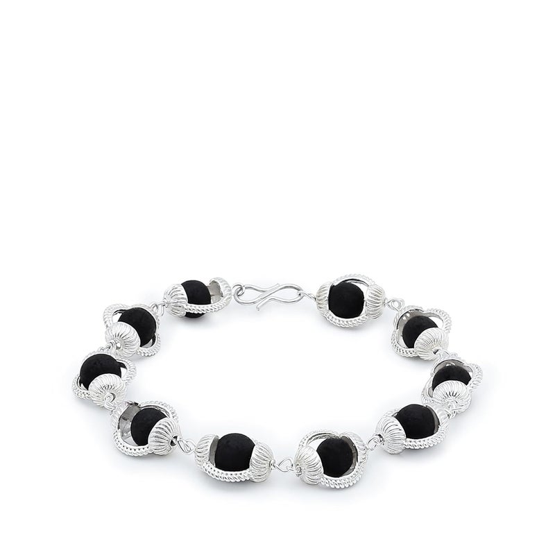 Divine Hindu Karungali Malai Bracelet – 10 Beads Black Ebony Wood with Silver Cap | Natural Spiritual Bracelet | For Men & Women - Image 1