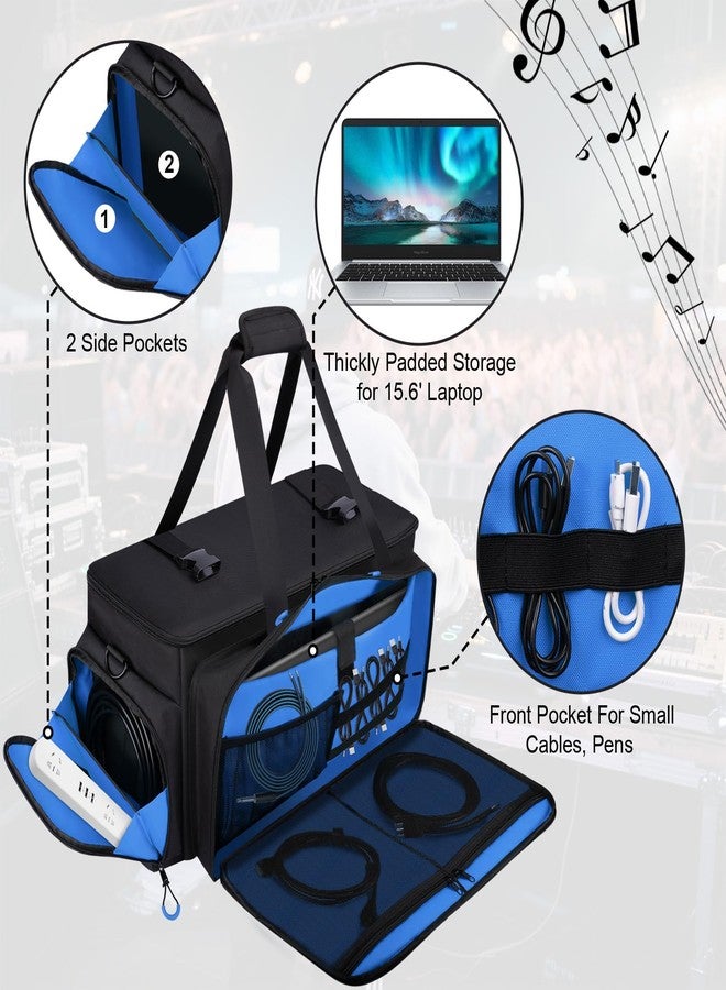 Wigojoy Large Dj Cable Bag with Laptop and Microphone Pocket, Dj Bag for Equipment and Music Accessories with Detachable Dividers, Bottom Pad, Dj Gig Bags for Musicians, Professional, Travel, Blue - Image 3