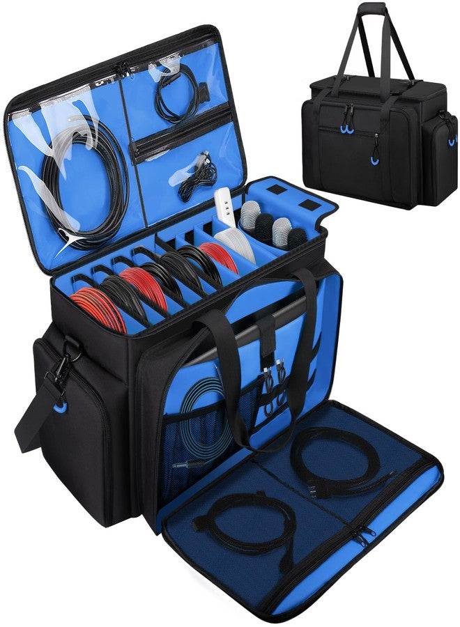Wigojoy Large Dj Cable Bag with Laptop and Microphone Pocket, Dj Bag for Equipment and Music Accessories with Detachable Dividers, Bottom Pad, Dj Gig Bags for Musicians, Professional, Travel, Blue - Image 1