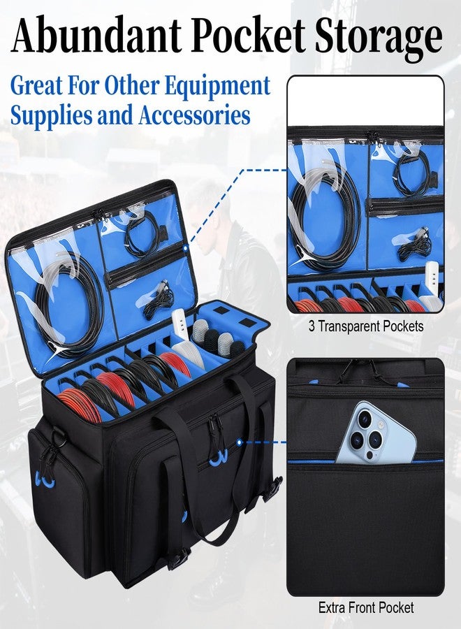 Wigojoy Large Dj Cable Bag with Laptop and Microphone Pocket, Dj Bag for Equipment and Music Accessories with Detachable Dividers, Bottom Pad, Dj Gig Bags for Musicians, Professional, Travel, Blue - Image 4