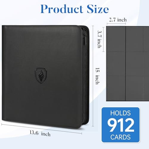 Fabmaker Premium Zip Card Binder 12 Pocket, Fabmaker 912 Pockets Trading Card Binder, PU Zipper Card Collection Album, Sturdy Side-Loading Card Book Holder for Game & Sports Cards, Navy Blue - Image 3