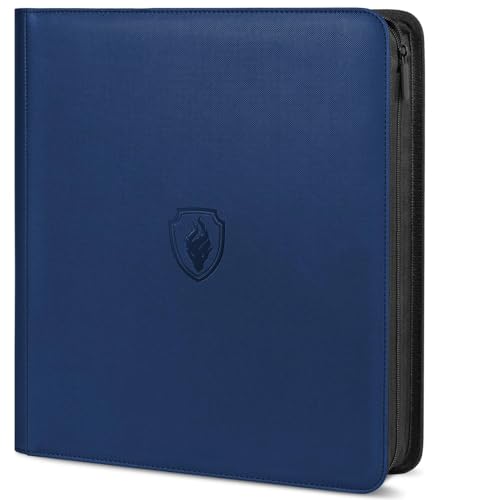 Fabmaker Premium Zip Card Binder 12 Pocket, Fabmaker 912 Pockets Trading Card Binder, PU Zipper Card Collection Album, Sturdy Side-Loading Card Book Holder for Game & Sports Cards, Navy Blue - Image 1