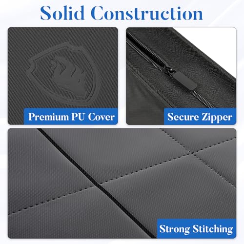 Fabmaker Premium Zip Card Binder 12 Pocket, Fabmaker 912 Pockets Trading Card Binder, PU Zipper Card Collection Album, Sturdy Side-Loading Card Book Holder for Game & Sports Cards, Navy Blue - Image 2