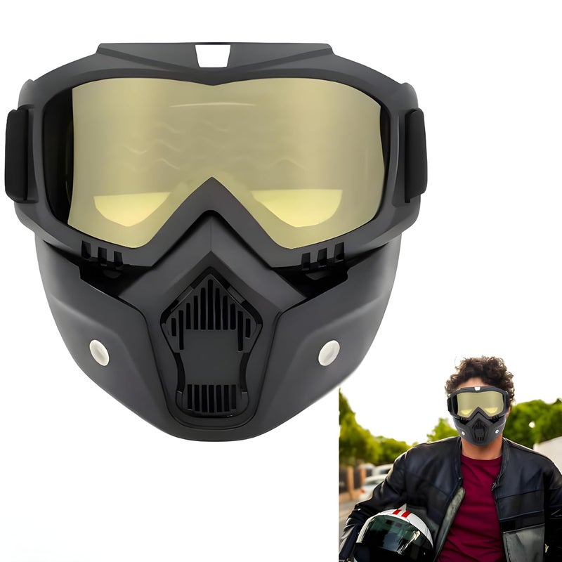 SPITEN Motorcycle Goggle mask Anti Scratch UV Protective Face Mask, Bike Riding with Detachable Face Mask, Adjustable Elastic Strap Goggles Mask for Helmet (Yellow) - Image 1