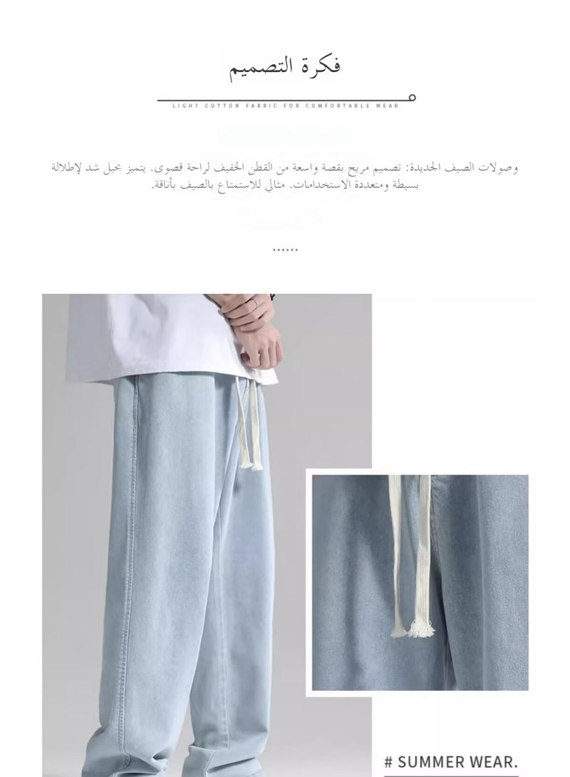 جينز هونغ كونغ أسلوب للرجال بنطلون واسع مستقيم الساقين عصرية كاجوال متطابقة قصيرة - Image 3