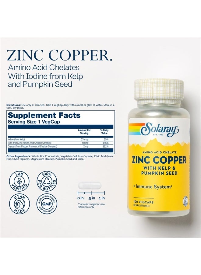 Solaray Zinc Copper Amino Acid Chelate - Immune Support Supplement w/Chelated Zinc 50mg - Bone, Skin, Heart Health and Thyroid Support - with Iodine from Kelp, 60-Day Guarantee, 100 Serv, 100 VegCaps  - Image 2