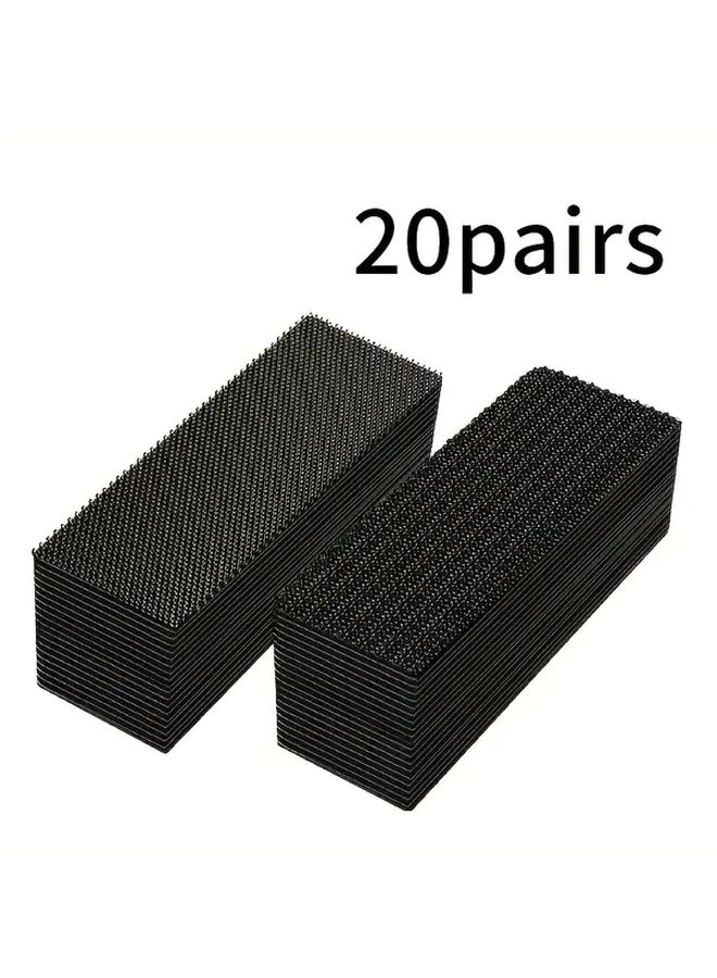 20 Pairs Rectangle Black Hook and Loop Tape With Double Sided Adhesive Easy To Install Strong Adhesive Backing High Durability Nylon Material Residue Free For Securing Items Carpets And Car Mats - Image 1