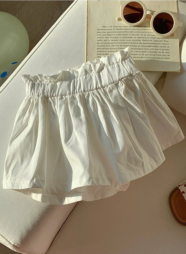 Loquat Girls Solid Color Elastic Waist Loose Shorts Summer Casual Wear White  - Image 1