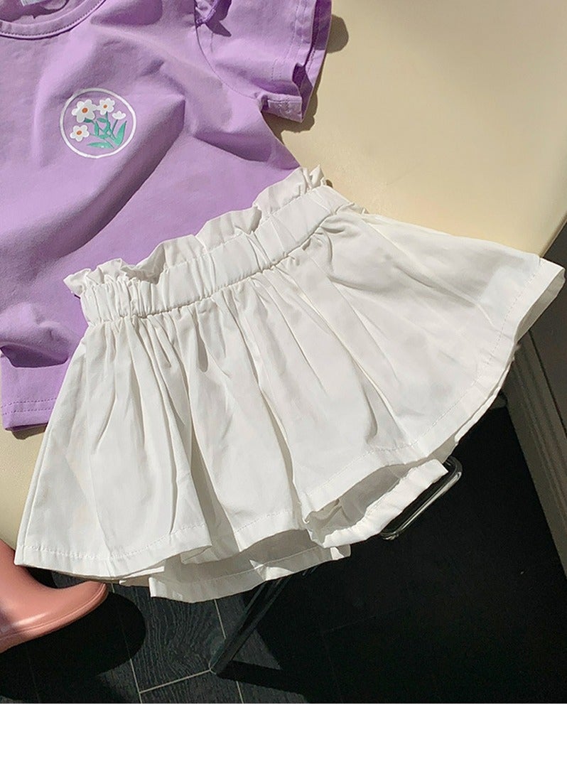 Loquat Girls Solid Color Elastic Waist Loose Shorts Summer Casual Wear White  - Image 2