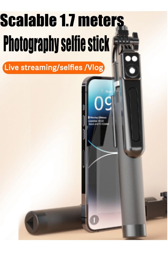 66.9 inches(170cm) Selfie Stick Tripod, Extendable Tripod with Rechargeable Bluetooth Remote,Removable 2pcs fill light， Compatible with iPhone and Android Smartphones, Perfect for Travel, Vlog, Video and Photo, Black - Image 3