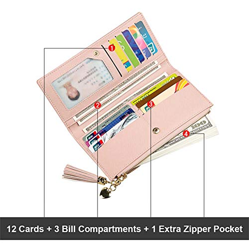SUMGOGO Slim Wallet for Women Long Tassel Zipper Clutch Purse Handbag Card Case Wallet (Blue) - Image 4
