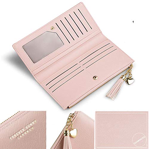 SUMGOGO Slim Wallet for Women Long Tassel Zipper Clutch Purse Handbag Card Case Wallet (Blue) - Image 3