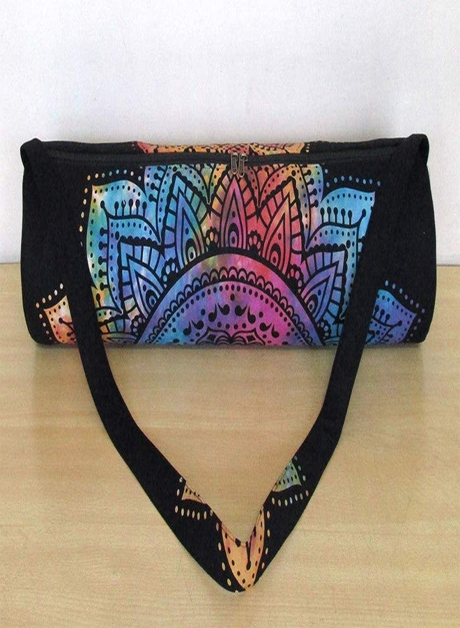 CRAFT KALA Indian Mandala Handmade Cotton Hand Full-Zip Exercise Yoga Mat Carry Bag Gym Beach Pilates Carrier Bags Hippie Mandala Indian Cotton Bag (Multi Flower) - Image 4