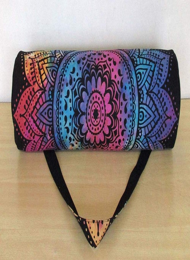 CRAFT KALA Indian Mandala Handmade Cotton Hand Full-Zip Exercise Yoga Mat Carry Bag Gym Beach Pilates Carrier Bags Hippie Mandala Indian Cotton Bag (Multi Flower) - Image 3