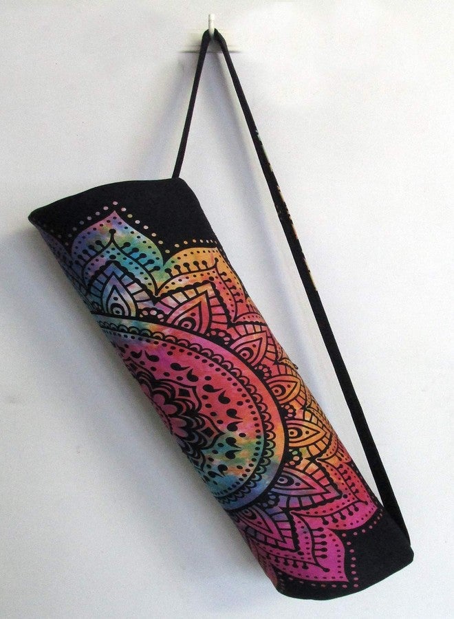 CRAFT KALA Indian Mandala Handmade Cotton Hand Full-Zip Exercise Yoga Mat Carry Bag Gym Beach Pilates Carrier Bags Hippie Mandala Indian Cotton Bag (Multi Flower) - Image 1