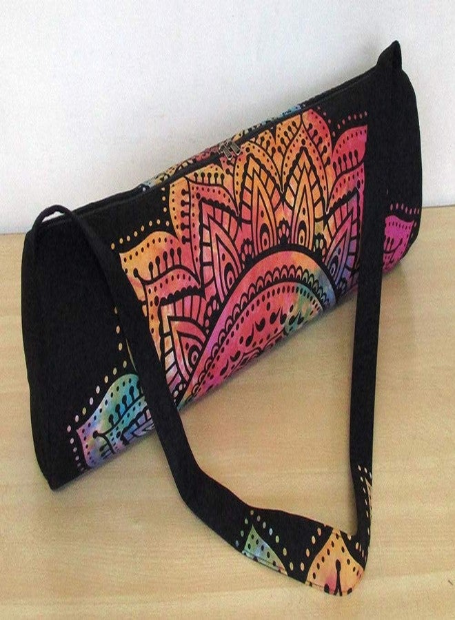 CRAFT KALA Indian Mandala Handmade Cotton Hand Full-Zip Exercise Yoga Mat Carry Bag Gym Beach Pilates Carrier Bags Hippie Mandala Indian Cotton Bag (Multi Flower) - Image 5
