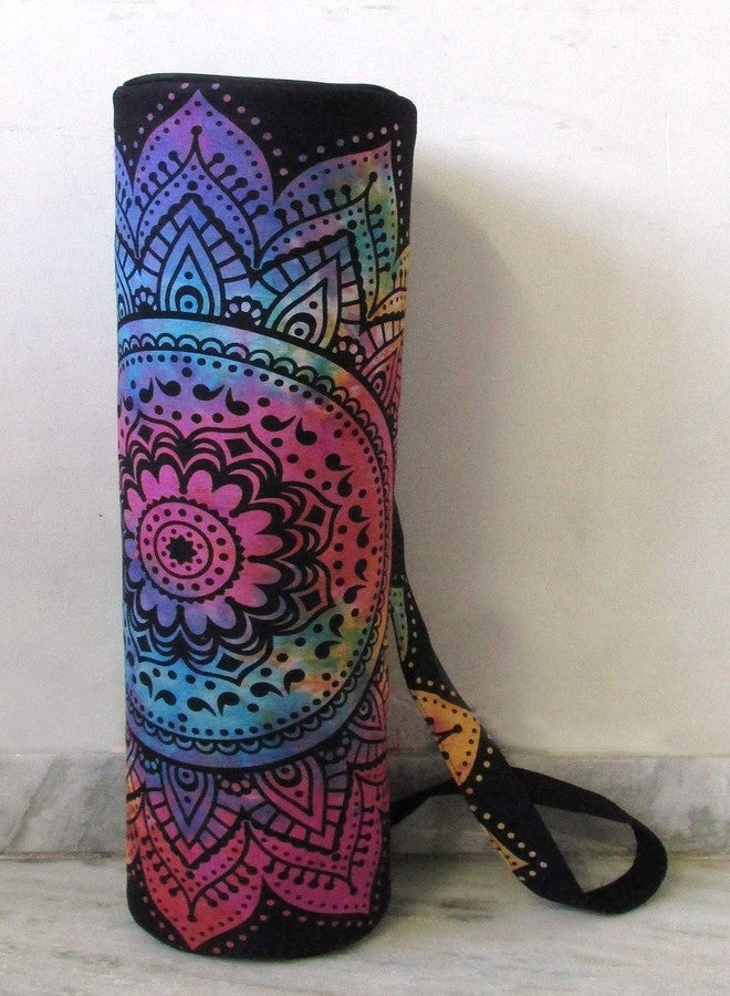CRAFT KALA Indian Mandala Handmade Cotton Hand Full-Zip Exercise Yoga Mat Carry Bag Gym Beach Pilates Carrier Bags Hippie Mandala Indian Cotton Bag (Multi Flower) - Image 2