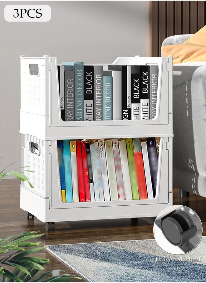 DUNISO 3 Packs Stackable Plastic Storage Basket, Foldable Closet Organizers Storage Bins, Removable Drawer Shelf Storage Container for Wardrobe Cupboard Kitchen Bathroom Office  - Image 1
