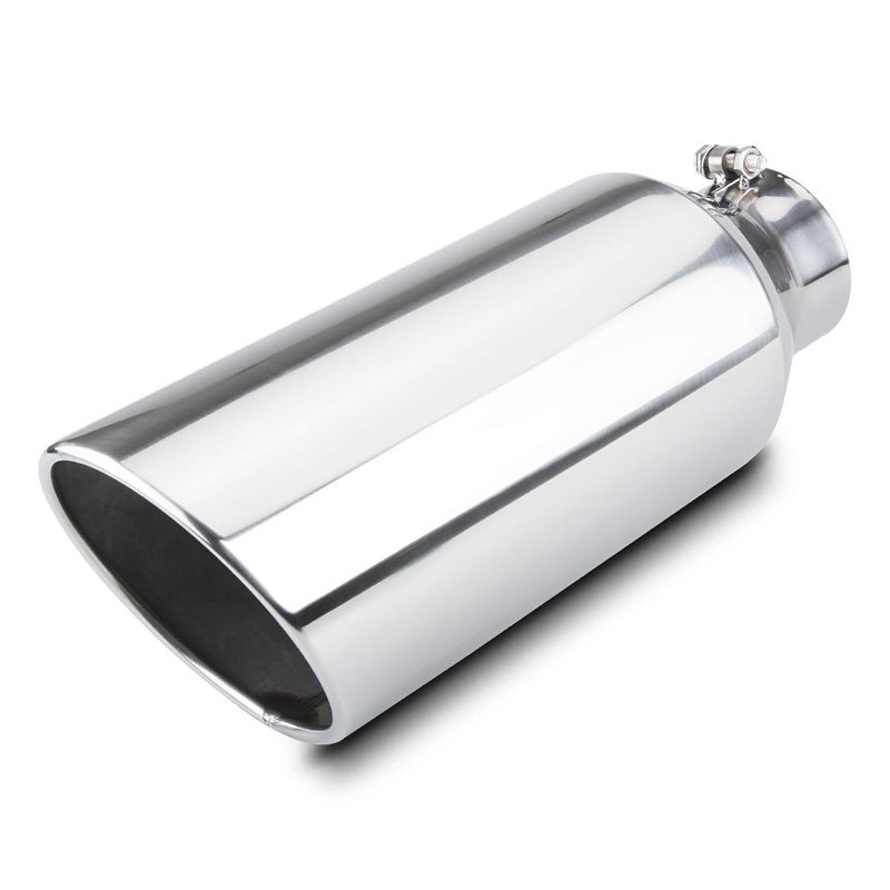 LCGP 4 inlet Universal Diesel Exhaust Tip 7 outlet 18 Long Tail Tip Polished Rolled Angle Cut BoltOnStainless Steel