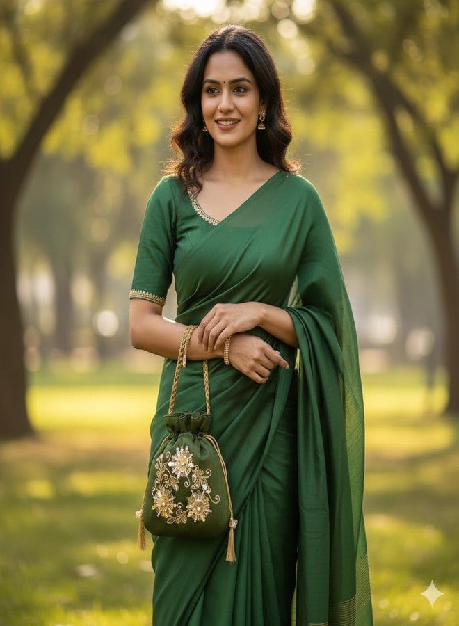 DUCHESS Silk Potli Bag for Women with Hand Embroidery & Pearl Detailing - Perfect for Weddings, Ethnic Wear, Return Gifts & Festive Events - Lightweight, Elegant Batua Purse Style. (Olive Green) - Image 4
