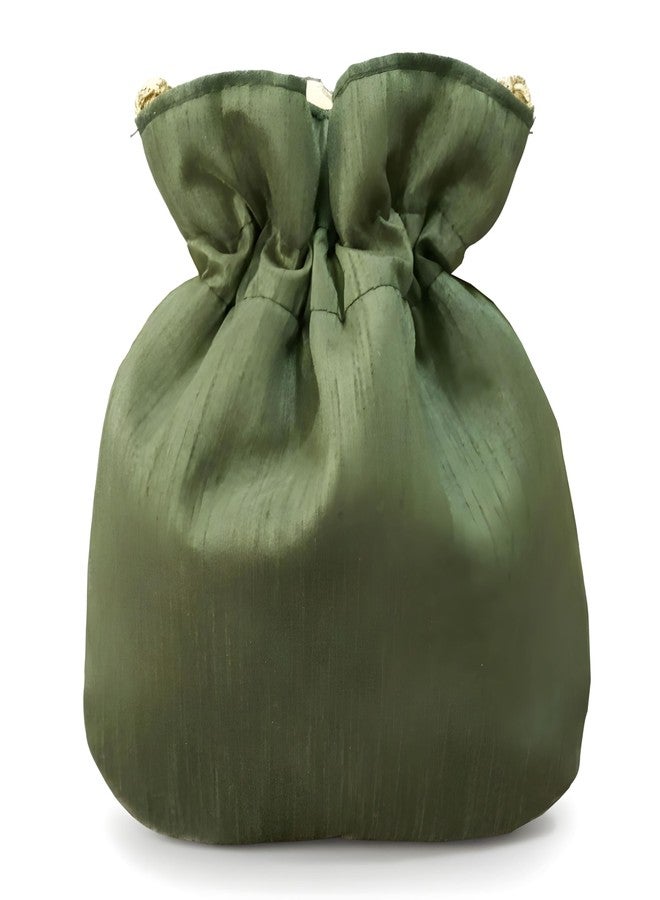 DUCHESS Silk Potli Bag for Women with Hand Embroidery & Pearl Detailing - Perfect for Weddings, Ethnic Wear, Return Gifts & Festive Events - Lightweight, Elegant Batua Purse Style. (Olive Green) - Image 5