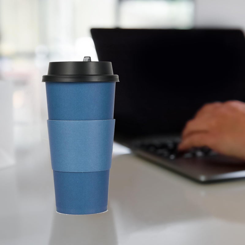 LITOPAK 100 Pack 20 oz Disposable Paper Coffee Cups with Lids  Sleeves and Stirring Sticks for Hot Coffee  Water or Juice  Blue and Gray Hot Paper Cups for Cafes  schools  offices  shops - Image 5