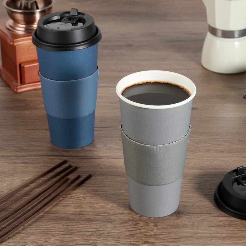 LITOPAK 100 Pack 20 oz Disposable Paper Coffee Cups with Lids  Sleeves and Stirring Sticks for Hot Coffee  Water or Juice  Blue and Gray Hot Paper Cups for Cafes  schools  offices  shops - Image 4