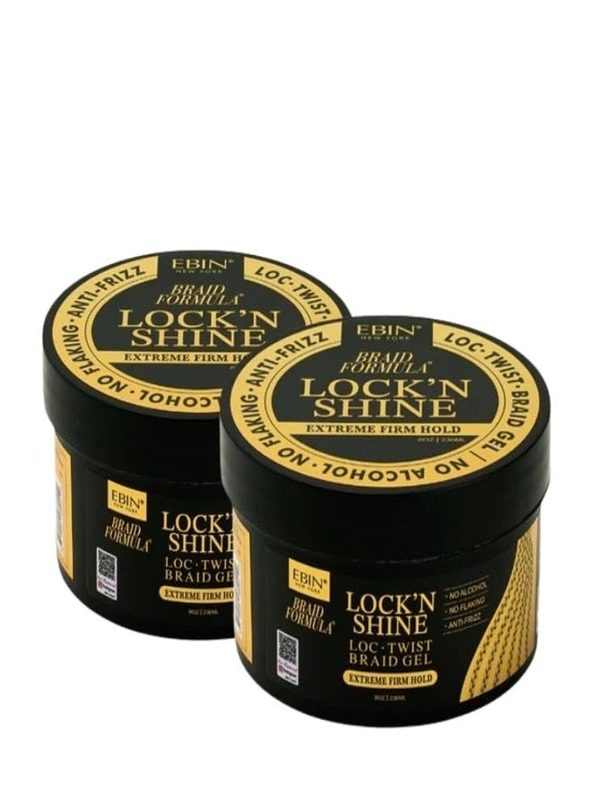 إيبن نيويورك جل تصفيف الضفائر من إيبين نيويورك - عبوة 2X BRAID FORMULA LOCK'N SHINE 8oz - جل تثبيت قوي للغاية للضفائر واللفائف والتسريحات الواقية مع الحفاظ على الرطوبة ولمعان عالٍ - مجموعة هدايا (قطعتان) - Image 1
