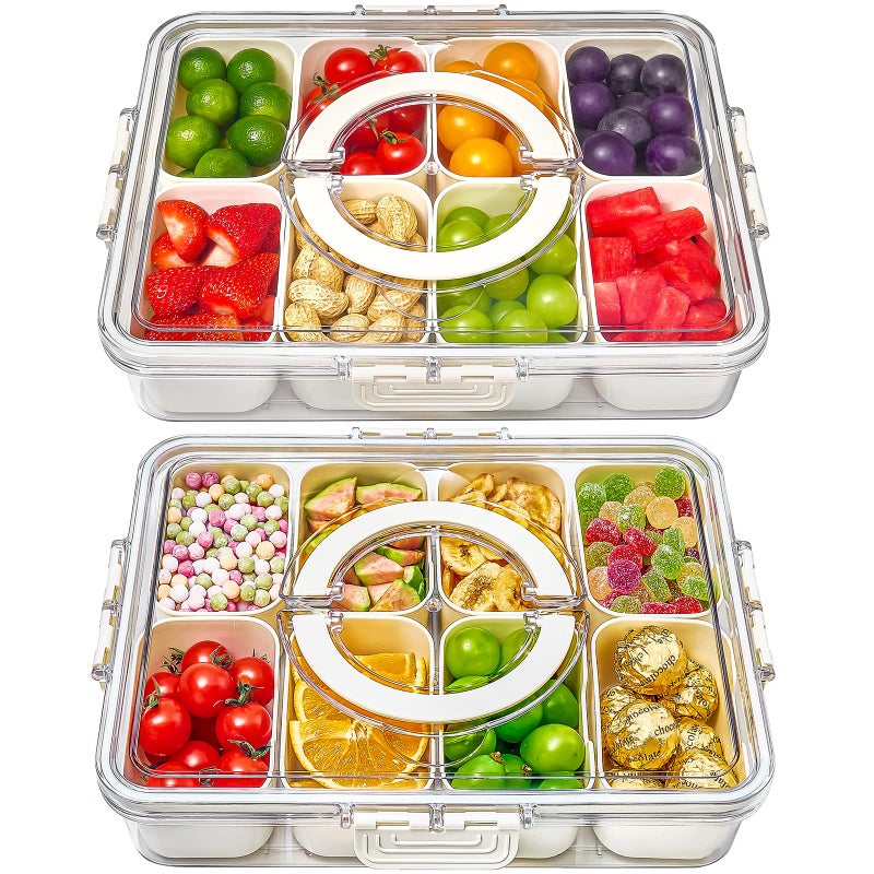 Mfacoy Snackle Box Container, 2 Pack Divided Serving Tray with Lid and Handle, Snack Box Charcuterie Container for Portable Snack Platters, Clear Organizer for Candy, Fruits, Travel, Party, Picnic - Image 1