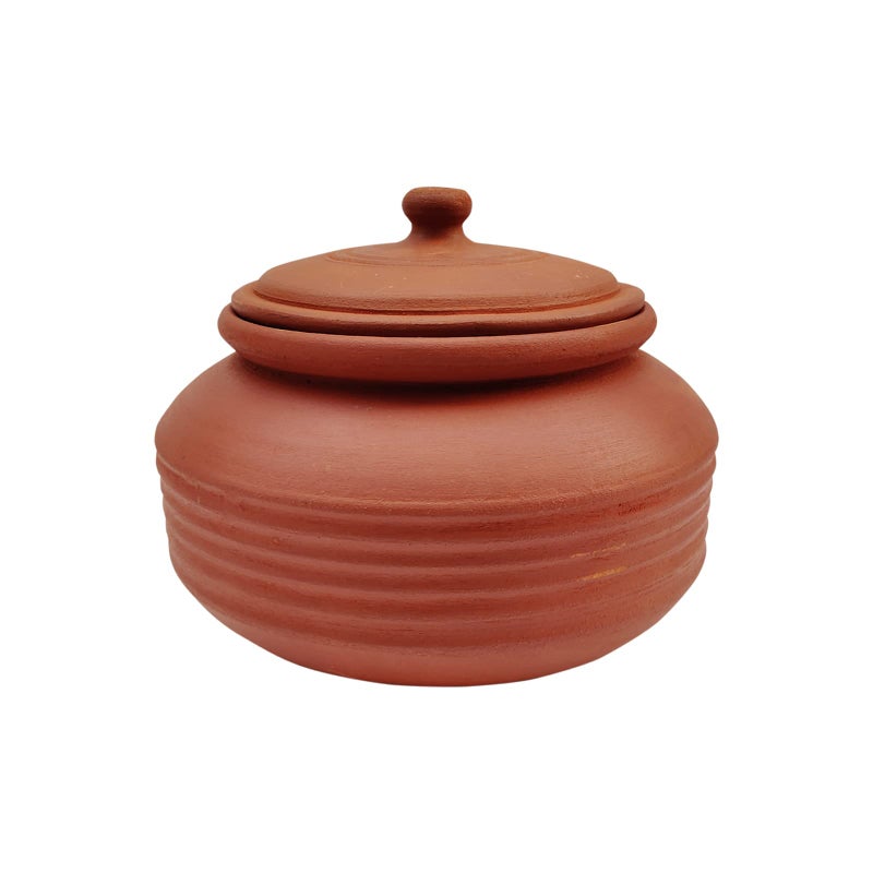EZAHK Earthen Clay Handi Bowl Type with Lid, Clay Pot for Cooking, Curry Dal, Serving, Natural & Traditional (2 L) - Brown - Image 2