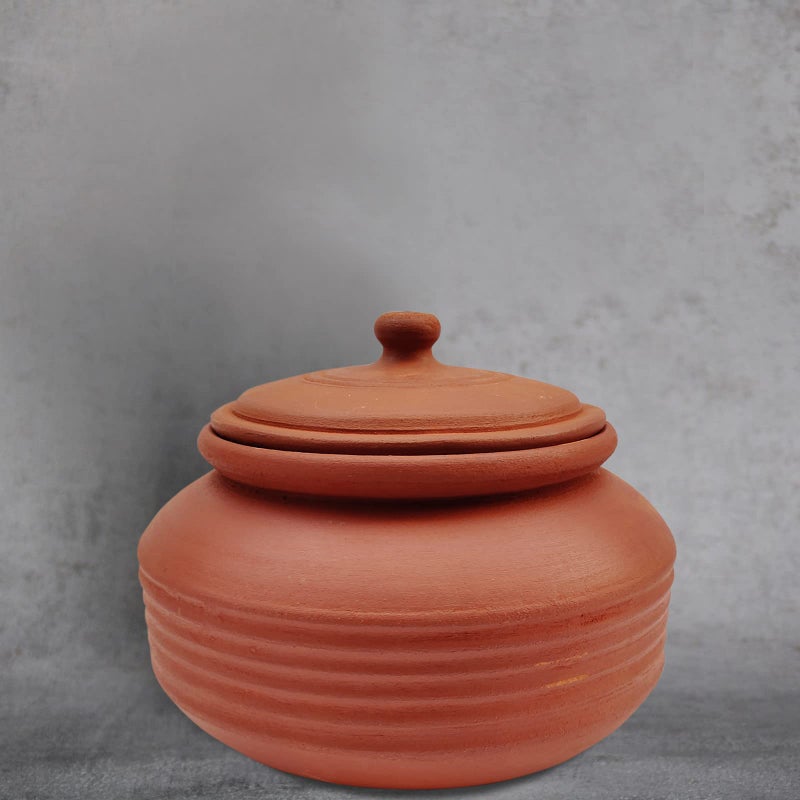 EZAHK Earthen Clay Handi Bowl Type with Lid, Clay Pot for Cooking, Curry Dal, Serving, Natural & Traditional (2 L) - Brown - Image 3
