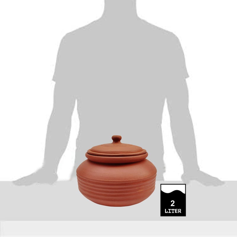 EZAHK Earthen Clay Handi Bowl Type with Lid, Clay Pot for Cooking, Curry Dal, Serving, Natural & Traditional (2 L) - Brown - Image 4