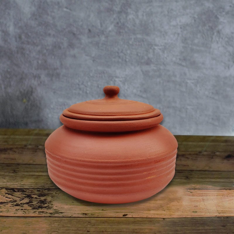 EZAHK Earthen Clay Handi Bowl Type with Lid, Clay Pot for Cooking, Curry Dal, Serving, Natural & Traditional (2 L) - Brown - Image 5