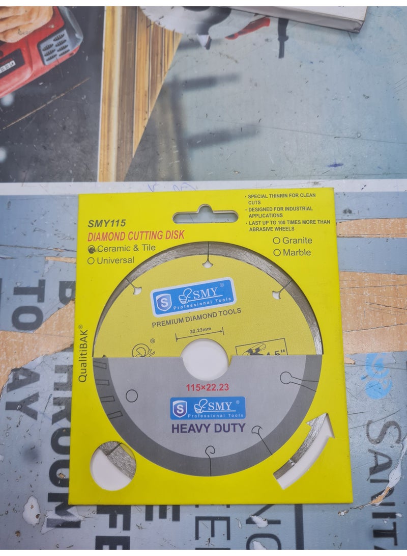 China Made SMY SMY115 Heavy Duty Premium Diamond Cutting Disk 115 x 22.23 mm for Ceramic, Tile, Granite, Marble - Image 1