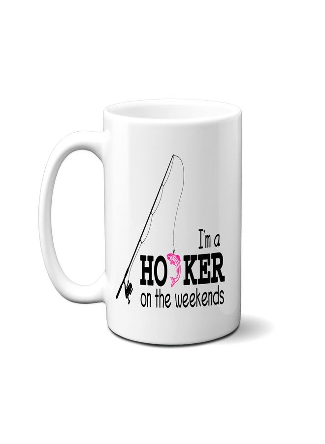 SpreadPassion Funny Fishing Coffee Mug - I'm a Hooker on the Weekends - Fishing Coffee Cup - Fishing Gifts for Women - Fishing Mugs Funny - Image 1