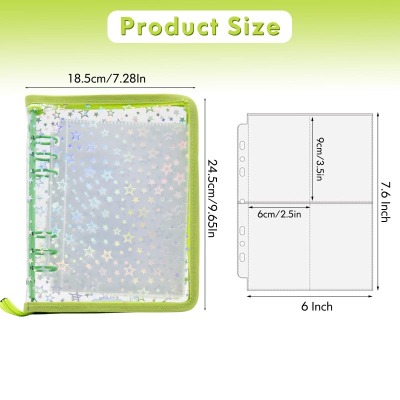Tugle Kpop Photocard Binder Holder with 30 Pack 4-Pocket Inner Pages, A5 6 Ring Cover Album Book with Zipper for Organizing Trading Card (Green) - Image 4