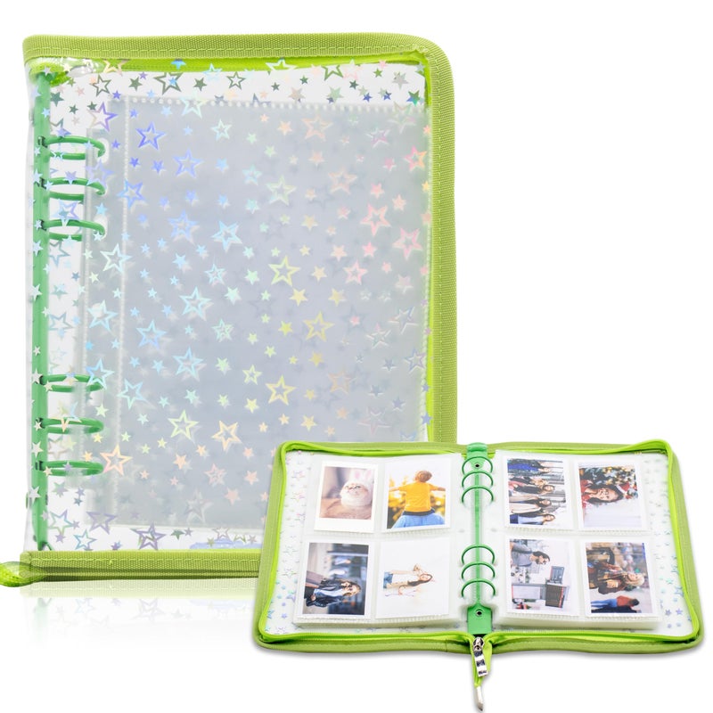 Tugle Kpop Photocard Binder Holder with 30 Pack 4-Pocket Inner Pages, A5 6 Ring Cover Album Book with Zipper for Organizing Trading Card (Green) - Image 1