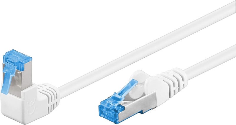Goobay 0.25 Metre CAT 6A Patch Cable High Speed 90 Degree Male Network Cable Ethernet Playstation Xbox DSL PimF RJ45 Plug White 51562 - Image 1
