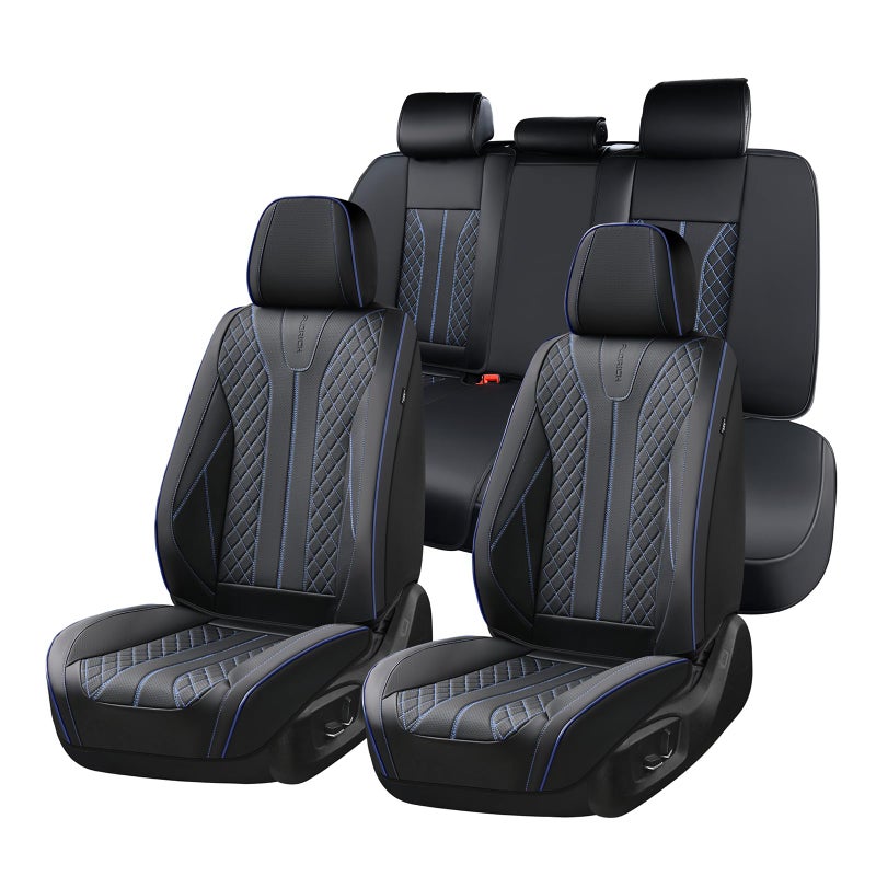 FLORICH Leather Seat Covers for Cars, Car Seat Cover Full Set Luxury Faux Leather Waterproof Seat Cover Full Coverage Seat Protector Universal Fit for Most Cars SUV Trucks, Black&Blue Line - Image 1