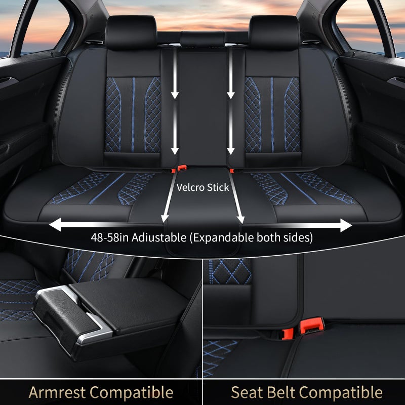 FLORICH Leather Seat Covers for Cars, Car Seat Cover Full Set Luxury Faux Leather Waterproof Seat Cover Full Coverage Seat Protector Universal Fit for Most Cars SUV Trucks, Black&Blue Line - Image 4