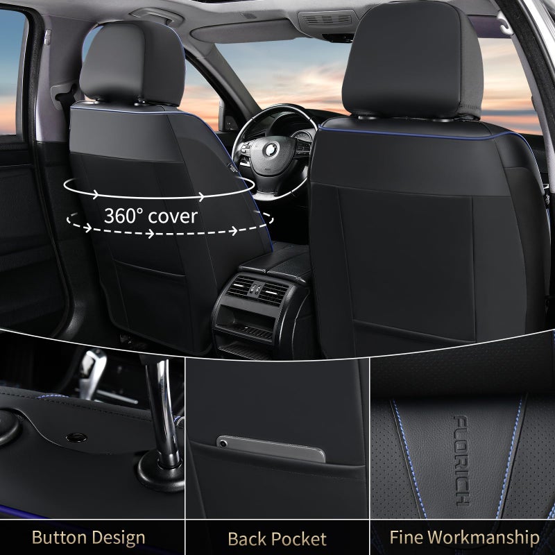 FLORICH Leather Seat Covers for Cars, Car Seat Cover Full Set Luxury Faux Leather Waterproof Seat Cover Full Coverage Seat Protector Universal Fit for Most Cars SUV Trucks, Black&Blue Line - Image 3