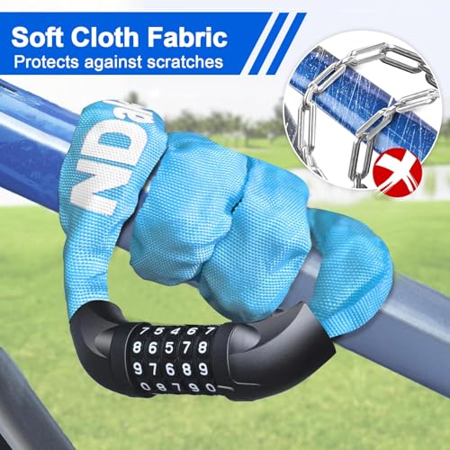 NDakter Bike Lock, 5 Digit Combination Heavy Duty Anti Theft Bicycle Chain Lock, 2.62/3.2/4.27/5/6Ft Long, High Security Resettable, Suitable for Bike, Scooter, Door, Gate, Fence-4/6mm Thick - Image 5