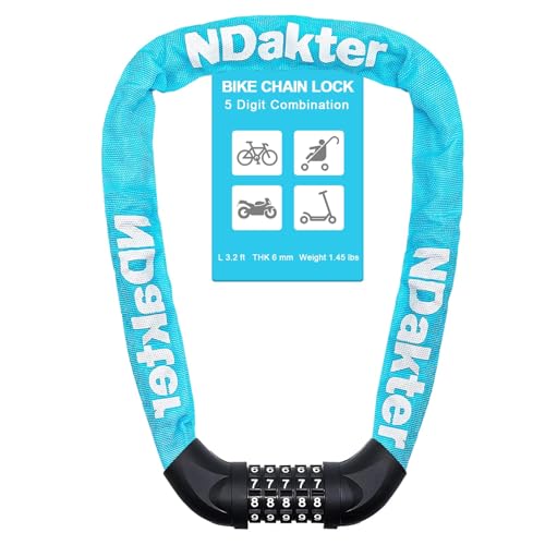 NDakter Bike Lock, 5 Digit Combination Heavy Duty Anti Theft Bicycle Chain Lock, 2.62/3.2/4.27/5/6Ft Long, High Security Resettable, Suitable for Bike, Scooter, Door, Gate, Fence-4/6mm Thick - Image 1