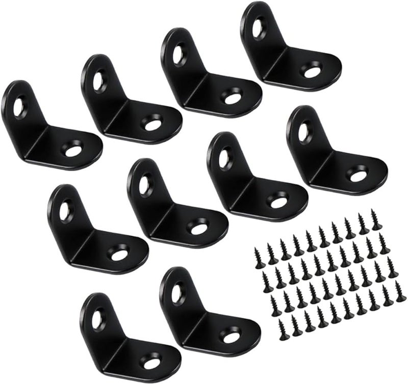 20 قطعة من أقواس الزاوية اليمنى المصنوعة من الفولاذ المقاوم للصدأ شديد التحمل باللون الأسود غير اللامع لدعم الأرفف والخزائن والأثاث - Image 1