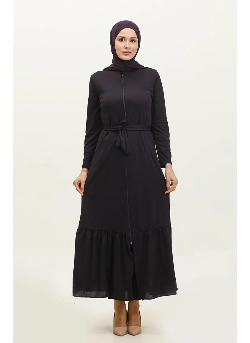 Sefa Merve Pleated Belted Abaya 0703-09 Purple